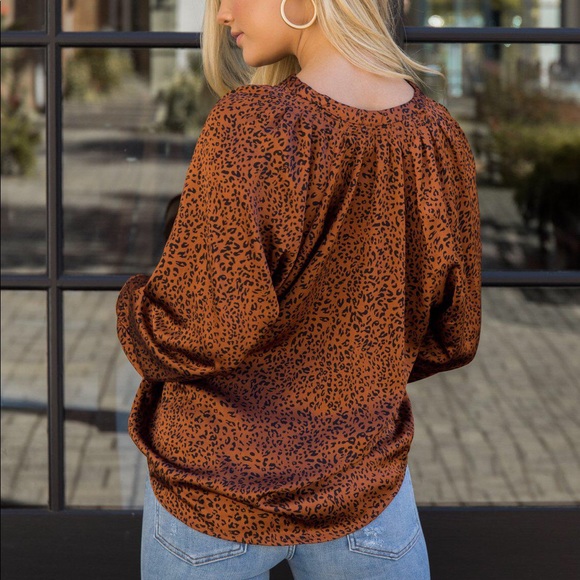 BISHOP + YOUNG Denali Leopard Print Long Sleeve Blouse Size Large - Picture 3 of 16
